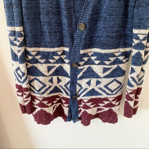 Hollister Co. Blue Red Tribal Print Aztec Cardigan - Picture 9 of 10